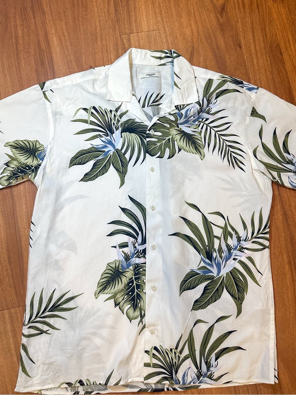 JACK & JONES Premium Men's Tropical Floral Print Short Sleeve Resort Shirt L